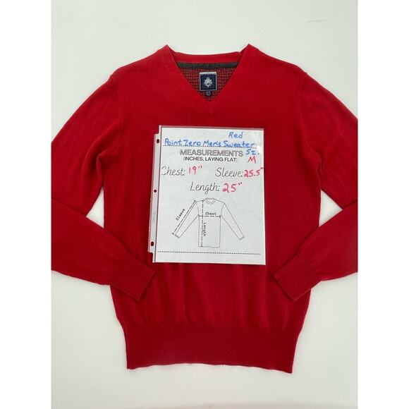 Point Zero Merino‎ Wool Blend Men’s Sweater, V-neck, Red, Sz. M. Soft Preppy - Picture 10 of 10